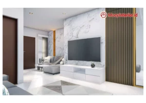 Design dan Pembuatan interior rumah pintu depan ruang nonton keluarga
