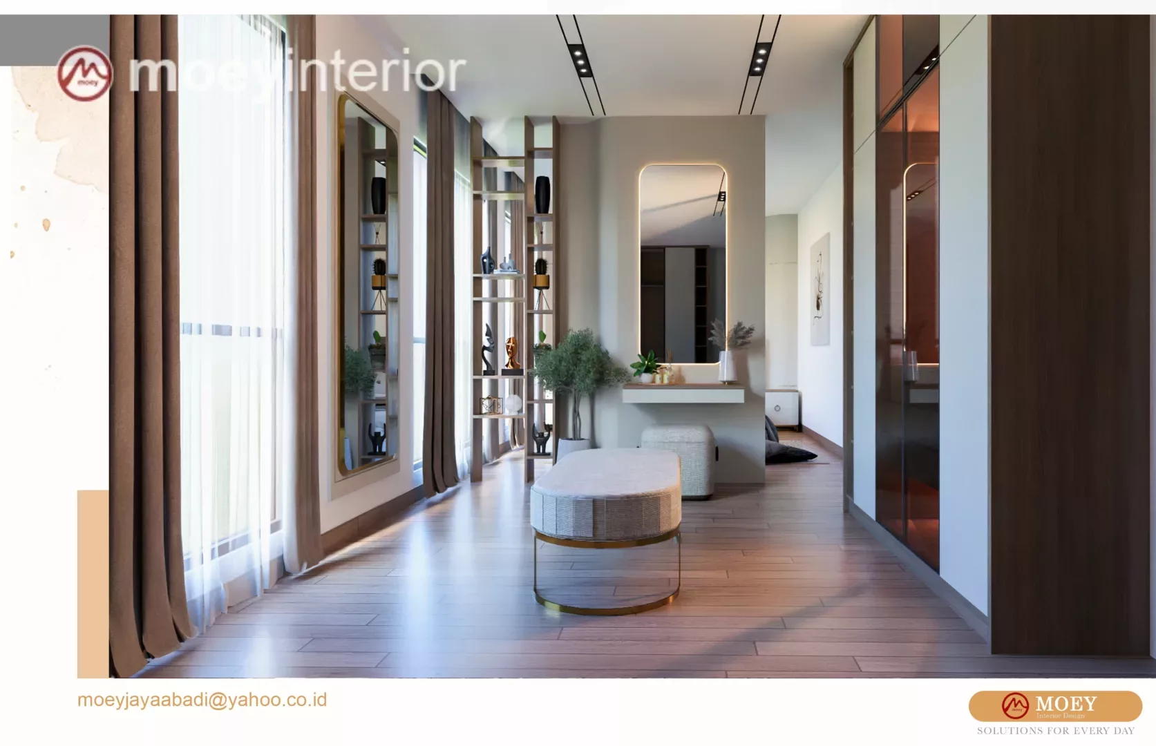 Bedroom Bu Vivit dengan panel slat kayu dan TV